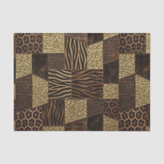 Patchwork-Afrika-Tierdruck | Braun & Gold Seidenpapier (Vorderseite)