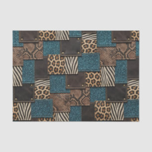 Patchwork-Afrika-Tierdruck Braun & Türkis Seidenpapier