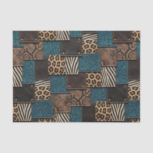 Patchwork-Afrika-Tierdruck | Braun & Türkis Seidenpapier (Vorderseite)