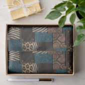 Patchwork-Afrika-Tierdruck | Braun & Türkis Seidenpapier (Geschenk)