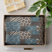 Patchwork-Afrika-Tierdruck | Braun & Türkis Seidenpapier (Geschenk)