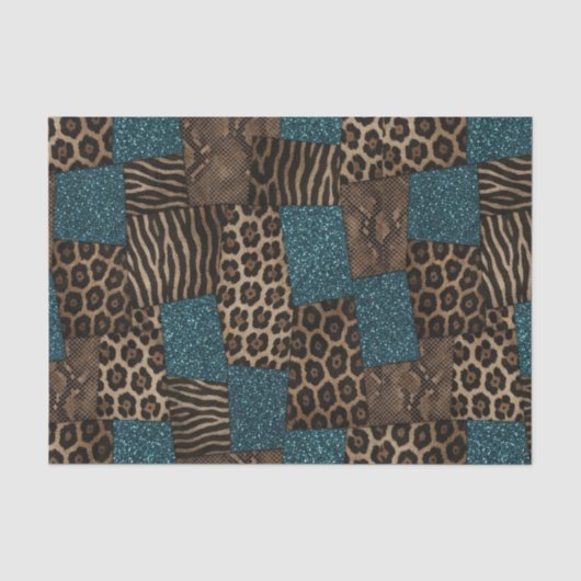 Patchwork-Afrika-Tierdruck | Braun & Türkis Seidenpapier (Vorderseite)