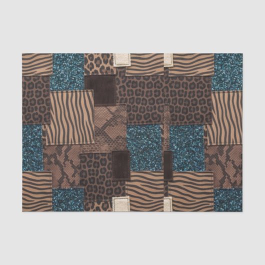 Patchwork-Afrika-Tierdruck | Braun & Türkis Seidenpapier (Vorderseite)