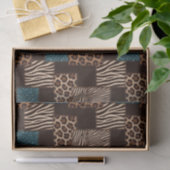 Patchwork-Afrika-Tierdruck | Braun & Türkis Seidenpapier (Geschenk)