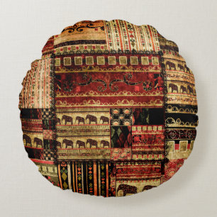 Patchwork afrikanischer Muster grunge Printhinterg Rundes Kissen