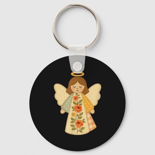 Patchwork Angel Cozy Christmas & Christian Des Schlüsselanhänger (Vorderseite)