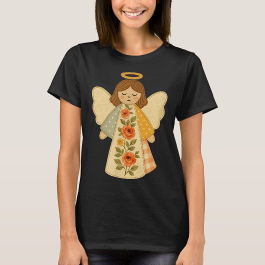 Patchwork Angel Cozy Christmas & Christian Des T-Shirt (Vorderseite)