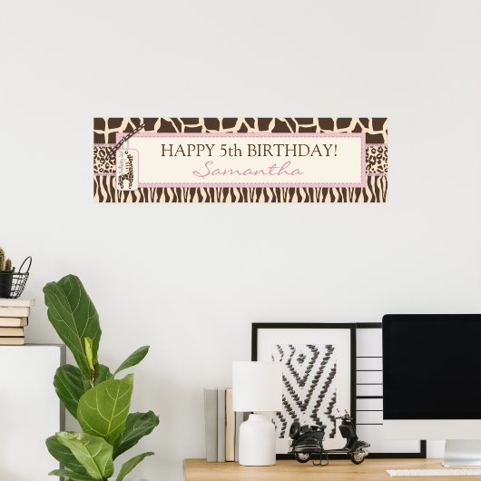 Patchwork Animal Prints & Giraffe Birthday Banner Poster (Heimbüro)