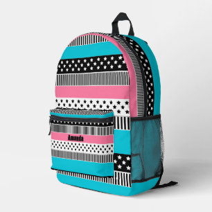 Patchwork aus mehrfarbigen Streifen aus Stoff i Bedruckter Rucksack