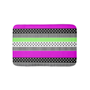 Patchwork aus schwarz-weiß und neonfarbenen Streif Badematte