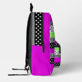 Patchwork aus schwarz-weiß und neonfarbenen Streif Bedruckter Rucksack (Links)