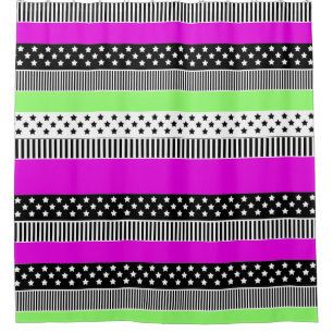 Patchwork aus schwarz-weiß und neonfarbenen Streif Duschvorhang