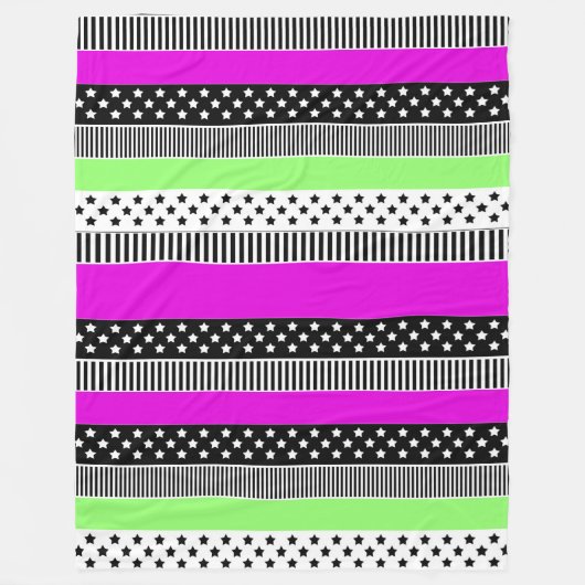 Patchwork aus schwarz-weiß und neonfarbenen Streif Fleecedecke (Vorderseite)