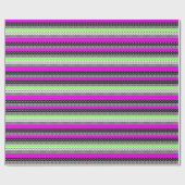 Patchwork aus schwarz-weiß und neonfarbenen Streif Geschenkpapier (Flach)