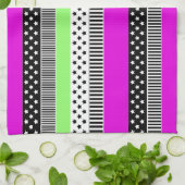 Patchwork aus schwarz-weiß und neonfarbenen Streif Geschirrtuch (Gefaltet)