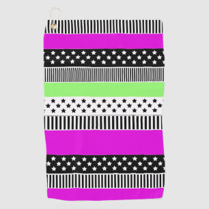 Patchwork aus schwarz-weiß und neonfarbenen Streif Golfhandtuch