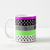 Patchwork aus schwarz-weiß und neonfarbenen Streif Kaffeetasse (Links)