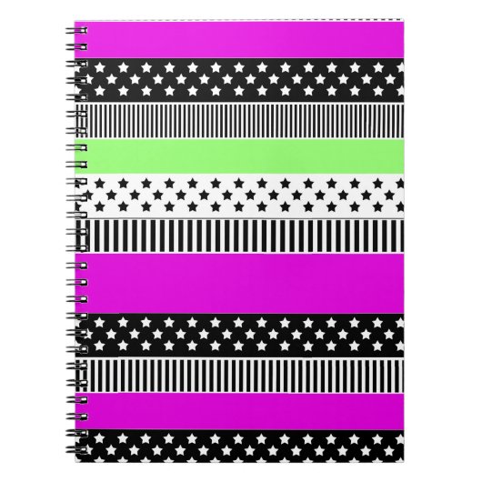 Patchwork aus schwarz-weiß und neonfarbenen Streif Notizblock (Vorderseite)
