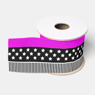 Patchwork aus schwarz-weiß und neonfarbenen Streif Ripsband