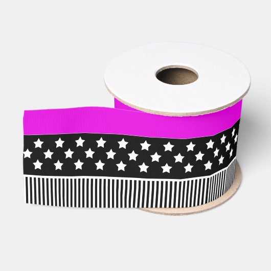 Patchwork aus schwarz-weiß und neonfarbenen Streif Ripsband (Spule)
