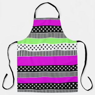 Patchwork aus schwarz-weiß und neonfarbenen Streif Schürze