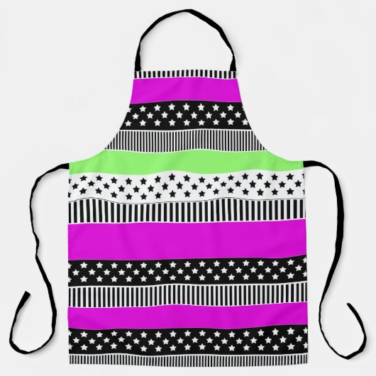 Patchwork aus schwarz-weiß und neonfarbenen Streif Schürze (Vorderseite)