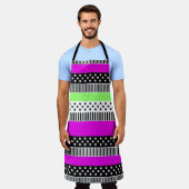 Patchwork aus schwarz-weiß und neonfarbenen Streif Schürze (Getragen)