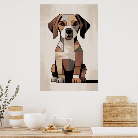 Patchwork-Beagle - Geometrischer Hund Poster (Küche)