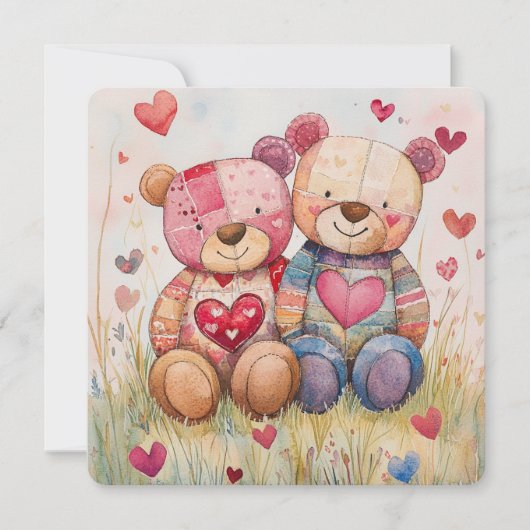 Patchwork Bears Valentine Feiertagskarte (Vorderseite)