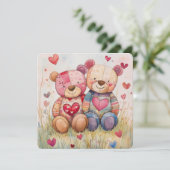 Patchwork Bears Valentine Feiertagskarte (Stehend Vorderseite)