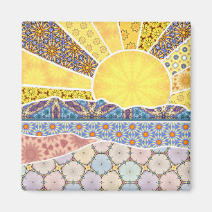 Patchwork-Berg-Sonnenaufgang Magnet