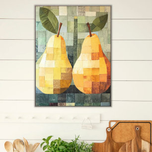 Patchwork Birnen Küche Art Green & Orange Tones Leinwanddruck