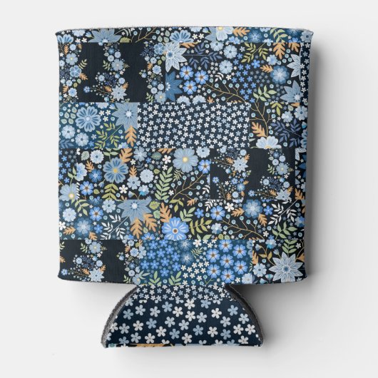 Patchwork Blaue Blumen: Nahtlose Stoffe. Dosenkühler (Vorderseite)