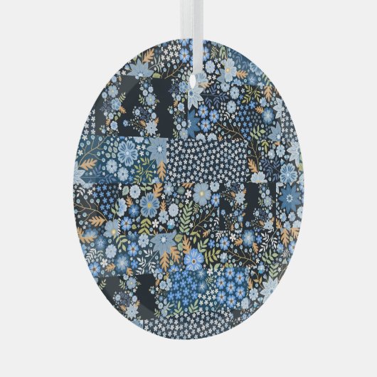 Patchwork Blaue Blumen: Nahtlose Stoffe. Ornament Aus Glas (Vorderseite Rechts)