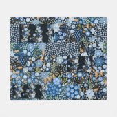Patchwork Blaue Blumen: Nahtloser Stoff. Fleecedecke (Vorderseite (Horizontal))