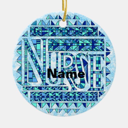 Patchwork blauer Krankenschwester Keramik Ornament (Vorne)