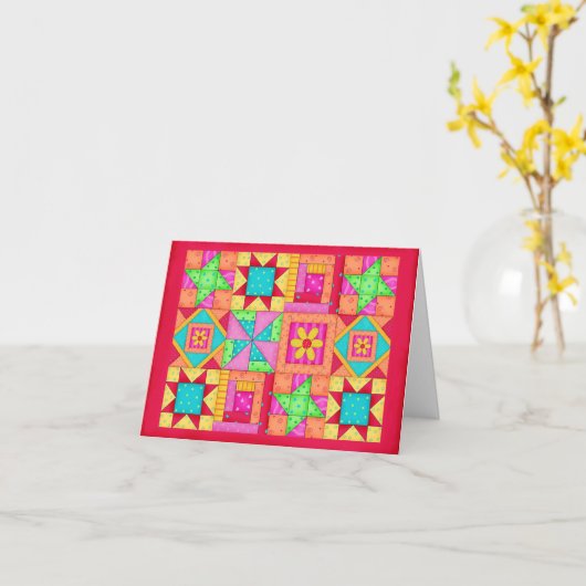 Patchwork Block Quilt Note oder Grußkarte Karte (Gelbe Blume)