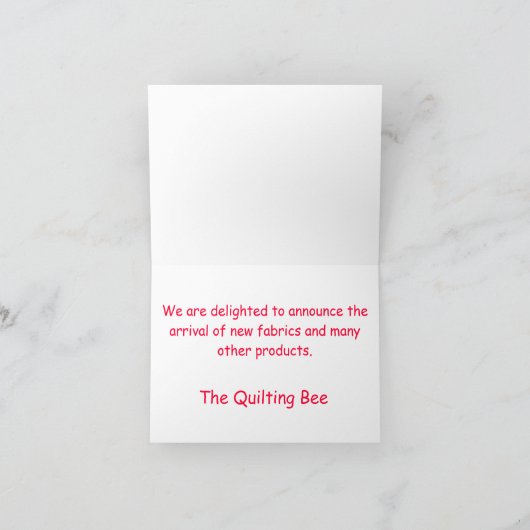 Patchwork Block Quilt Note oder Grußkarte Karte (Innenseite)