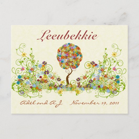 Patchwork Blume Liebe Tree Danke Post Card Postkarte (Vorderseite)