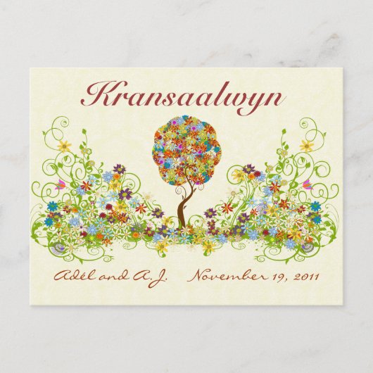 Patchwork Blume Liebe Tree Danke Post Card Postkarte (Vorderseite)