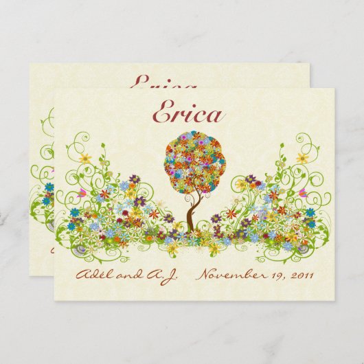 Patchwork Blume Liebe Tree Danke Post Card Postkarte (Vorne/Hinten)