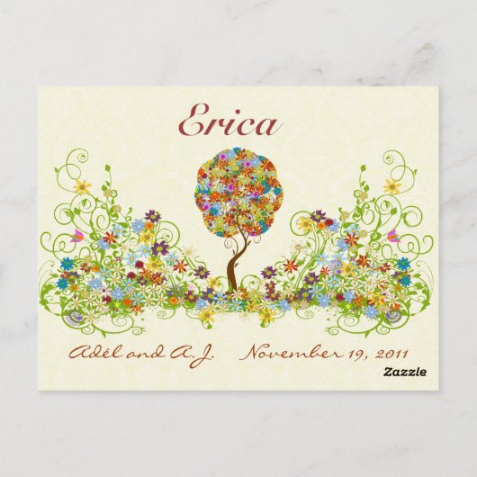 Patchwork Blume Liebe Tree Danke Post Card Postkarte (Rückseite)