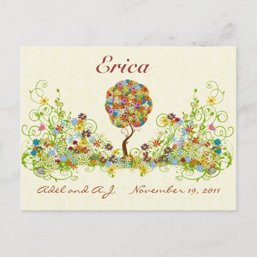 Patchwork Blume Liebe Tree Danke Post Card Postkarte (Vorderseite)