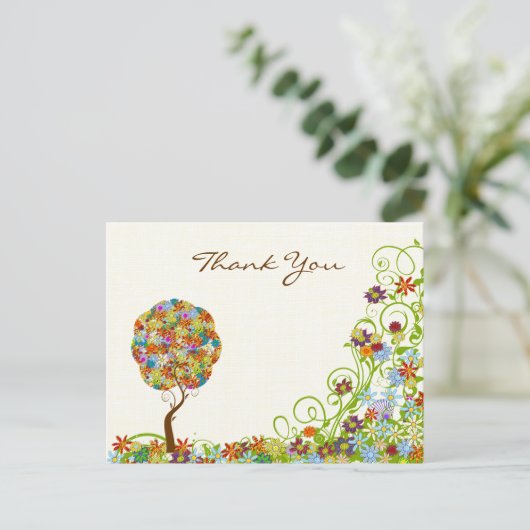 Patchwork Blume Liebe Tree Vielen Dank PostCard Postkarte (Stehend Vorderseite)