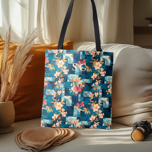 Patchwork Blumen & Geometrisch mit Kirschblüten Tasche