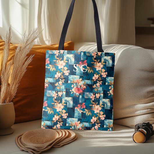 Patchwork Blumen & Geometrisch mit Kirschblüten Tasche