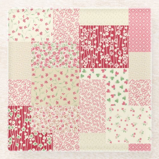 Patchwork Blumen: Handgezeichnete Ornamente. Glasuntersetzer (Vorderseite)