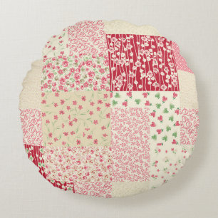 Patchwork Blumen: Handgezeichnete Ornamente. Rundes Kissen