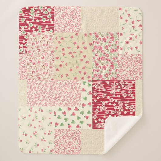 Patchwork Blumen: Handgezeichnete Ornamente. Sherpadecke (Vorderseite)