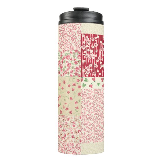 Patchwork Blumen: Handgezeichnete Ornamente. Thermosbecher (Vorderseite)